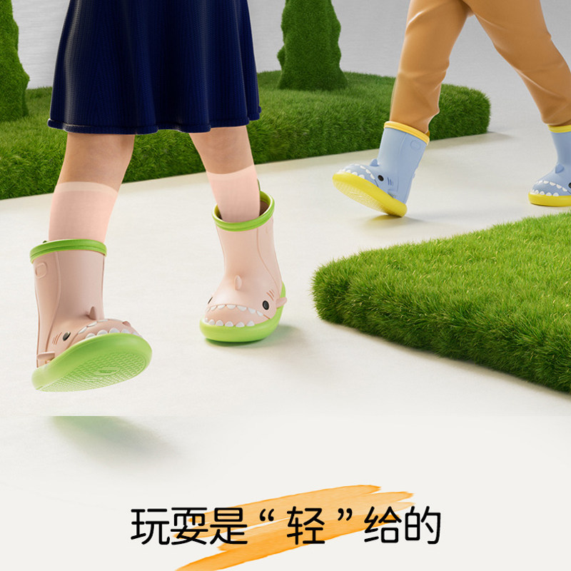 速发SEVE鲨鱼儿童雨鞋男童女童宝宝小孩幼儿防滑防水雨靴雨衣套装