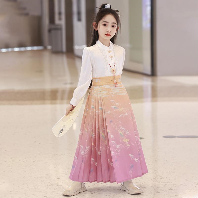 速发汉服女童马面裙国风套装春款2024新款春装儿童古装春秋亲子母