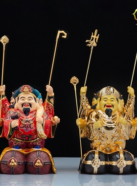 速发 8英佛纯铜鎏金彩绘三大面黑天财神寸像日式大黑天神像