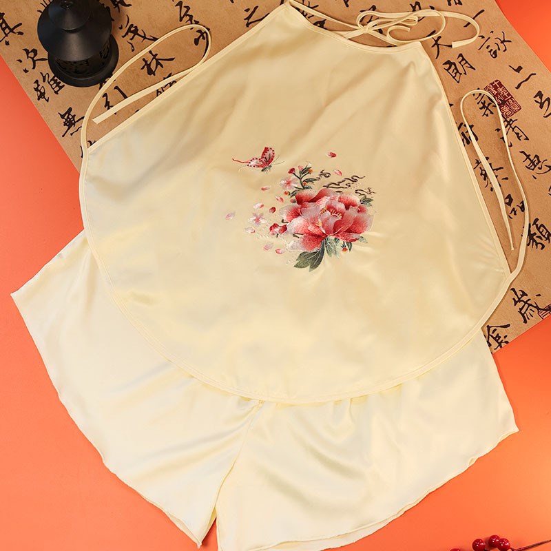 现货重工刺绣肚兜苏绣肚兜中国风G内衣女士居家服睡衣套装古风