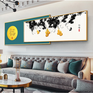速发新中临客厅装饰画五福式门挂画沙发背景墙芦墨葫水画抽象组合