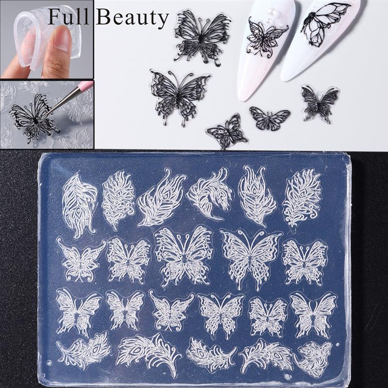 正品跨境新款美甲雕花硅胶模具浮雕透明蝴蝶模具饰品美甲工具