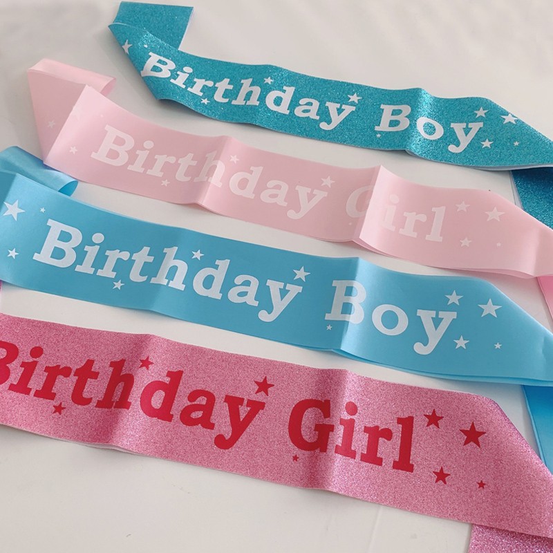 保真速发Birthday boy/Girl儿童生日装饰礼R仪带绥带拍照道具男女