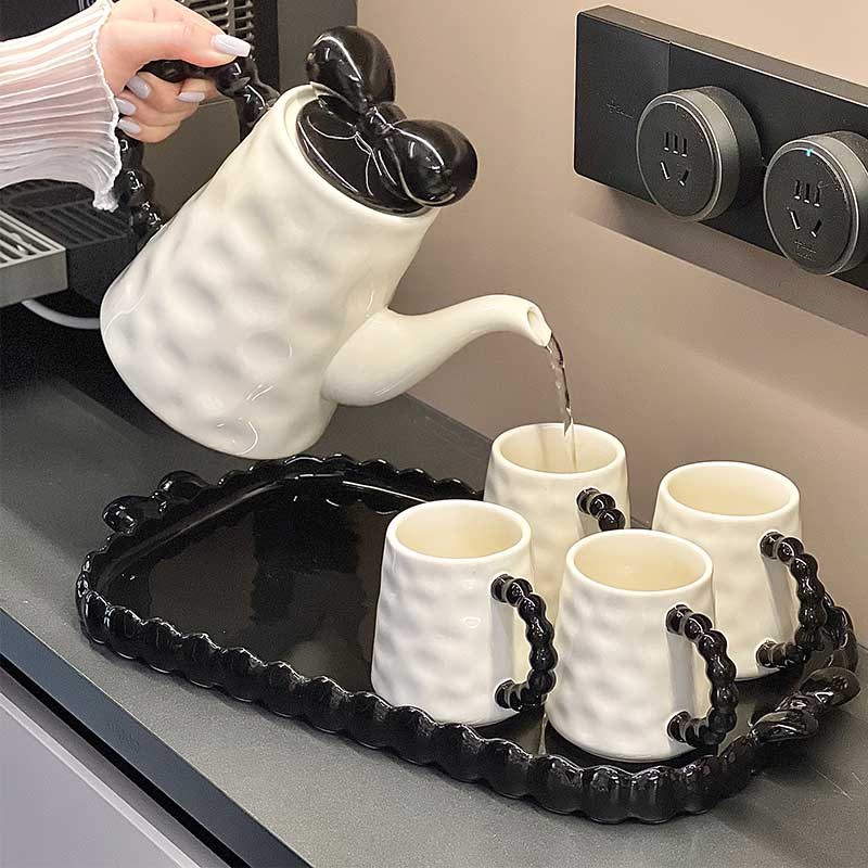 高货速发蝴蝶结陶瓷冷水壶套装茶壶茶杯水杯凉水壶家用凉开壶大容