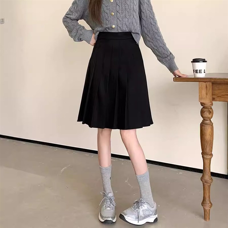 速发毛呢半身裙百褶中裙女2024新款秋冬高腰显瘦小个子学院风a字
