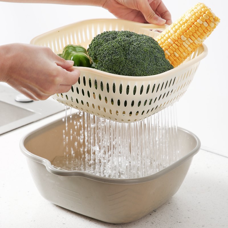 速发洗菜盆沥水篮厨房家用双层淘菜筐篮子水果盘滤水篮菜篓子汲水