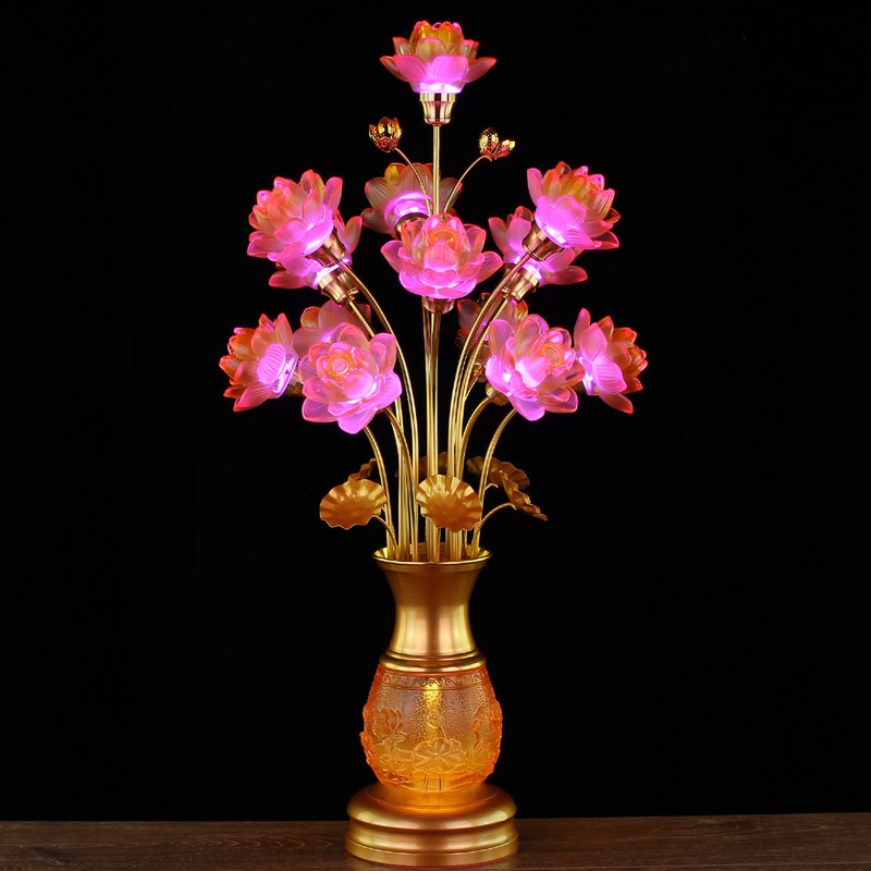 保真速发led七彩琉璃莲花灯佛供灯观音菩萨佛前长明X供奉佛堂家用
