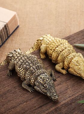 速发纯黄铜招财摆大手把件关节活动件鳄桌面饰装品书柜玄关工艺品