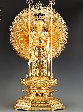 速发纯铜鎏金米厘眼千8千手观音佛像供奉家用千手观世音菩萨摆件