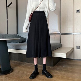 速发百型半身裙202秋裙大码遮胯中长款a字裙梨褶身材款子