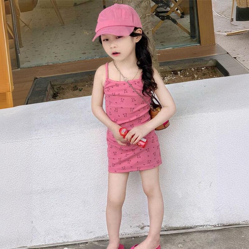 现货女童卡通印花吊带裙夏装洋气儿童可爱无袖连衣裙女宝宝中长款