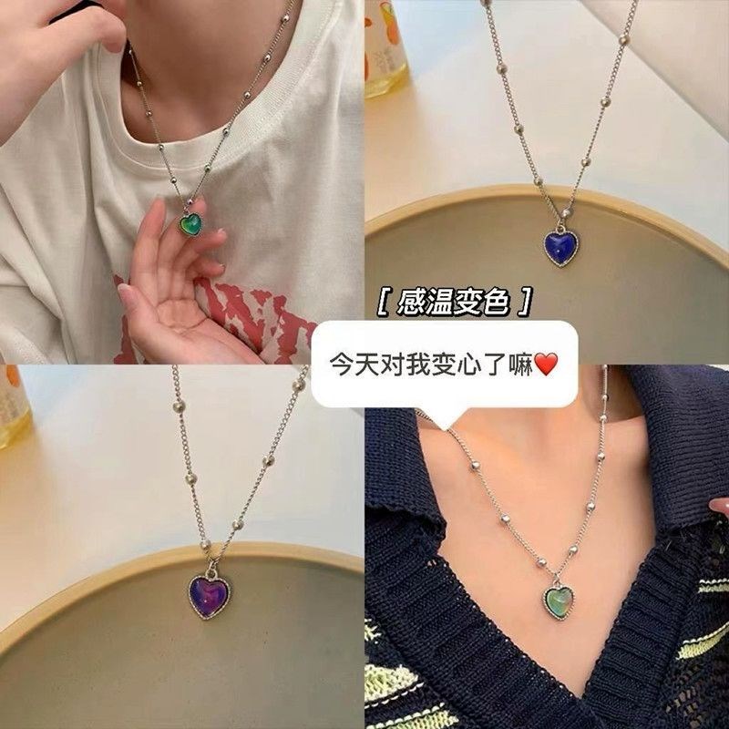 现货感温变色手链项链闺蜜爱心女学生ins风小众设计磁吸情侣三人