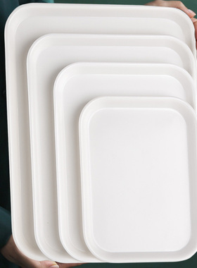 速发塑料摊盘商用白色长方形餐园幼儿盘摆放水杯摆托试吃密胺展示