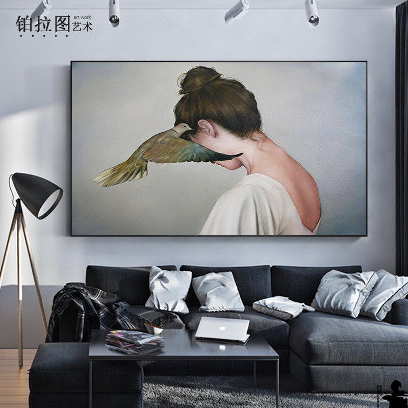 现货卧室床头装i饰画超现实主义美女人物背影艺术油画黑白个性酒