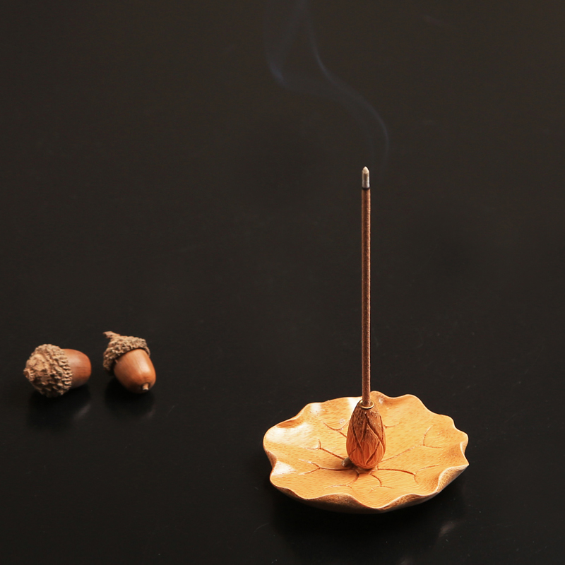 速发竹香荷叶莲花香插 仿古竹雕线制盒香座 禅用中式香道意品摆件