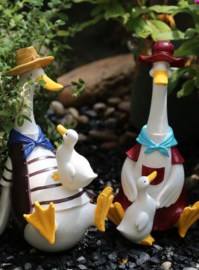 速发花置装饰桌面鸭子摆结可爱动物树脂台布园情侣件婚礼物