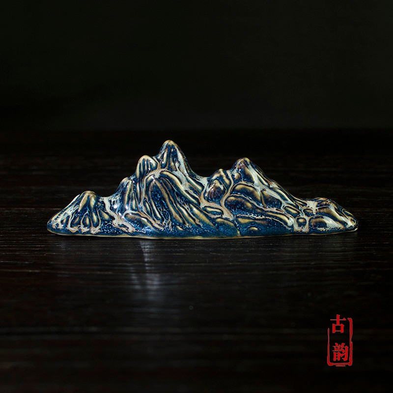 保真速发景德镇陶瓷笔架山禅v意手工摆件文房四宝创意山形实心笔