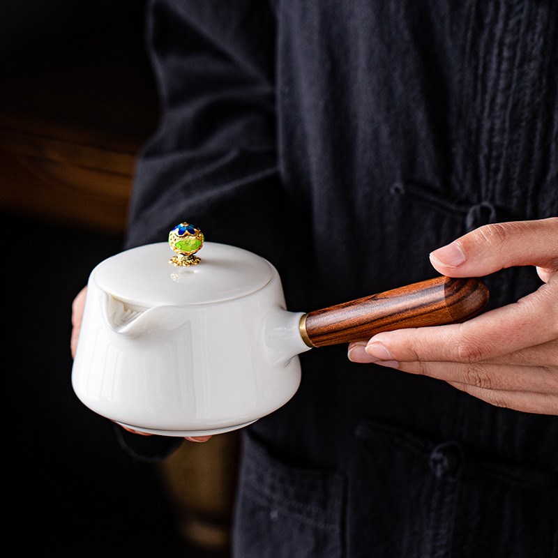 速发羊脂玉侧把茶具公道端高杯分茶器茶海木把功道杯公道壶陶瓷单