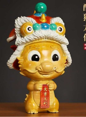 速发黄铜醒狮舞狮摆件新中式家居客厅酒柜玄关桌面装饰国潮纪念品