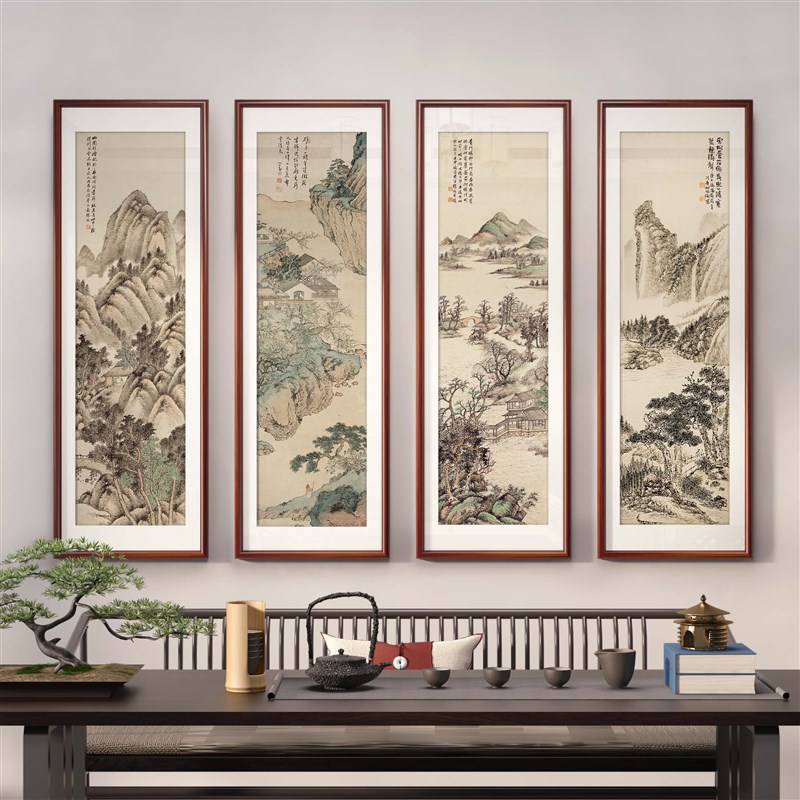 现货111V梅h兰竹菊四联 新中式民宿酒店客厅沙发装饰画茶室挂画花