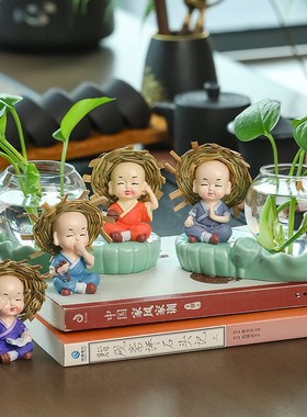 速发草培小和尚办公桌面装饰家居绿萝水帽花盆器瓶花皿插花器客厅