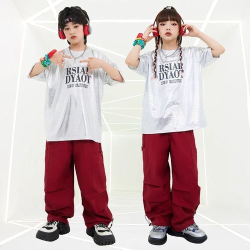 速发少儿街舞潮服爵孩舞服装士爵士舞嘻哈套装男孩演皮六一表亮服