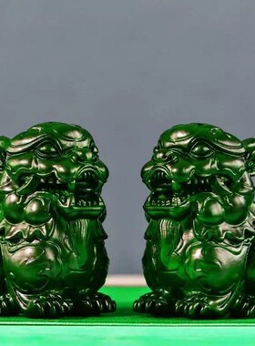 速发麒色实木绿麟雕刻摆件家居客厅办公室玄关品饰工艺装开业工艺