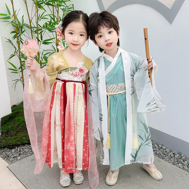 现货儿 童秋季新款古风节节高升汉服唐装长袍男女 童民族风中秋表
