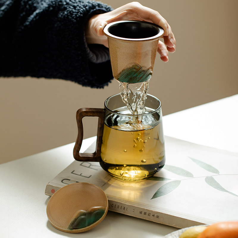 速发玻璃泡茶杯陶瓷带盖过滤茶水分离耐热水杯办公杯高档个人专用