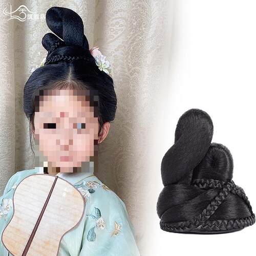 正品儿童汉服假发古风盘发发髻演出古装一体式假发包敦煌飞天造型