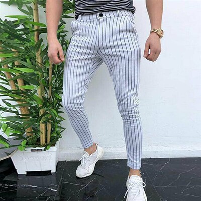 速发Fashion Men's Slim Fit Stripe Business Formal Pants Casu