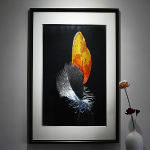 速发玄关挂画绣发背景墙手工刺沙风景画新中式羽厅装饰画吉光凤客