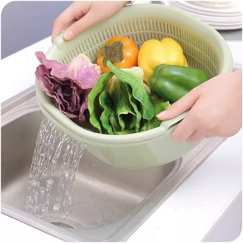 速发双层洗菜盆沥水篮厨房客厅家用洗水果盘简约塑料淘菜菜篮子