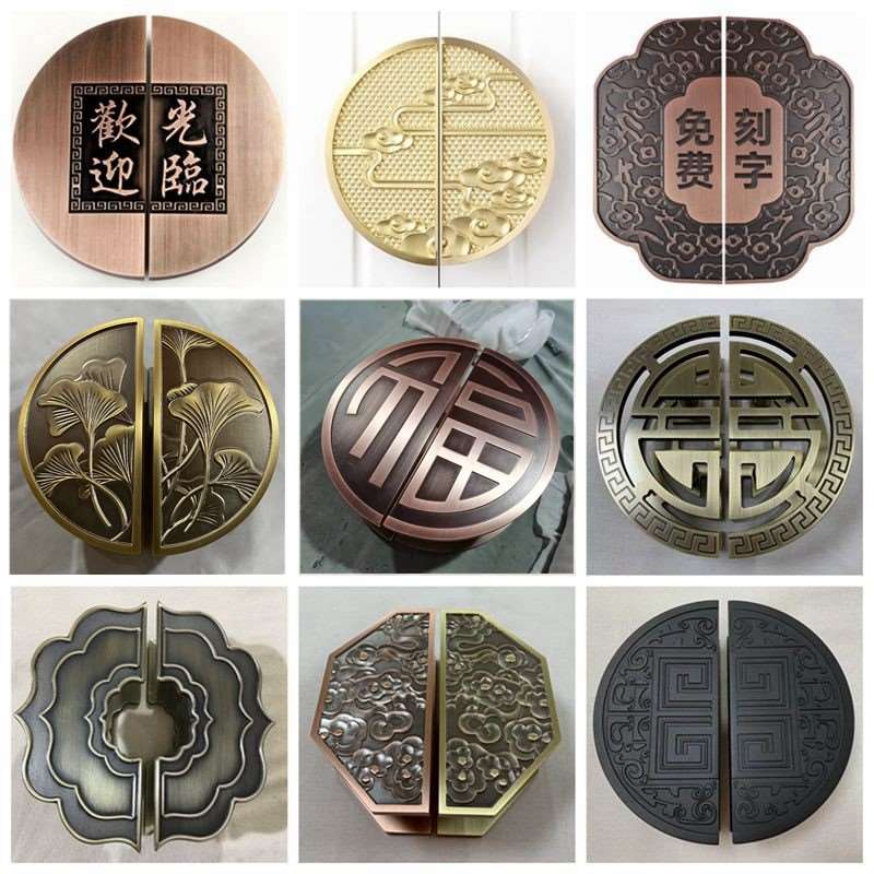 速发半祥拉手新中拉仿古铜圆云把手半圆玻璃门式手木大门把手双开