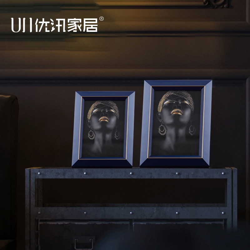 速发相框摆台 欧式轻奢风实木相框摆件 创意蓝色6寸7寸10寸画框装