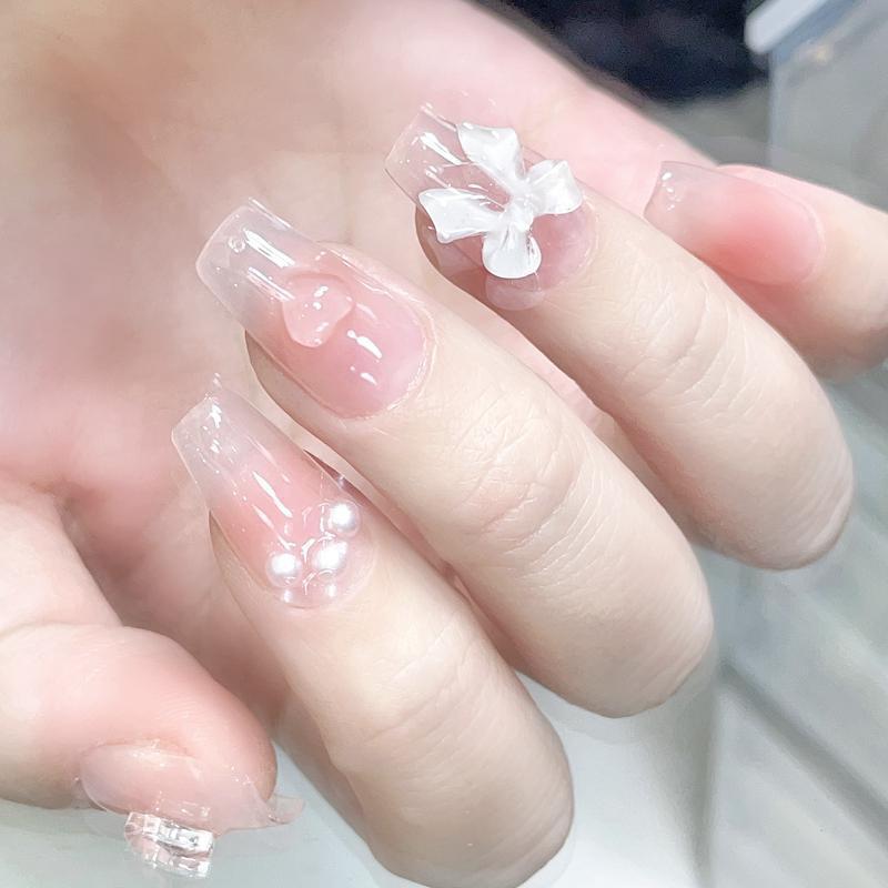 正品手工穿戴甲片元气少女学生短款腮红蝴蝶结美甲贴片可拆卸纯欲