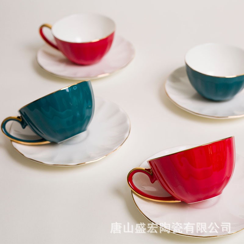 速发欧式田园色釉陶瓷咖瓜杯碟创意家用下午茶南啡瓷啡杯骨咖杯碟