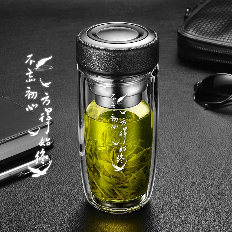速发2024新款玻璃水杯超大容量男款家用茶水分离杯泡茶杯子双层鹅