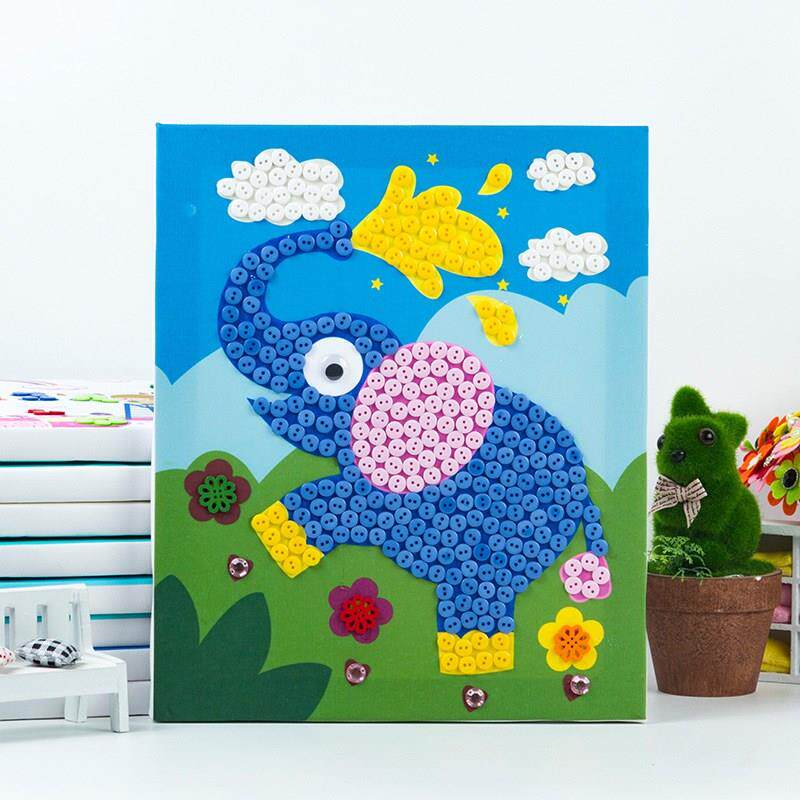 速发儿童油画幼儿园创意美劳手工制作钮扣画diy材料包小学黏贴扣