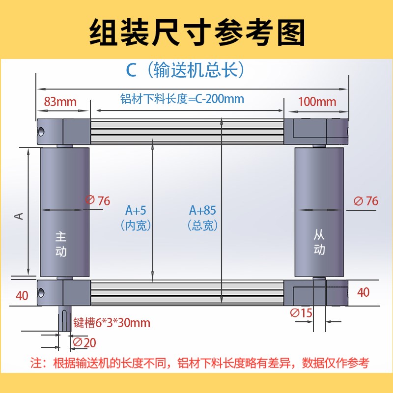 速发输送带滚筒流水线输送带滚轴传送机传送带配件4080铝材可调款