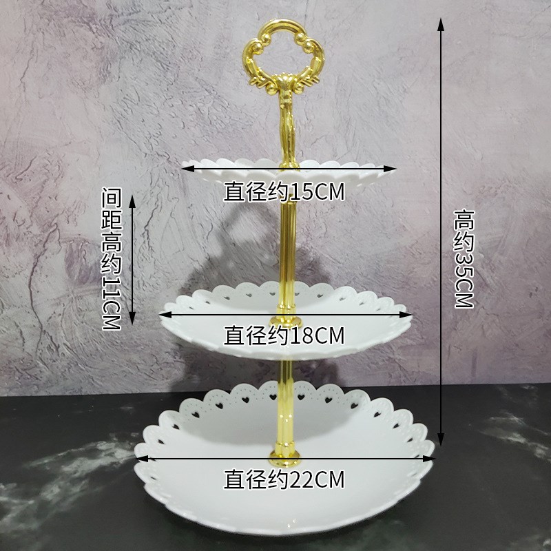 速发果品台展示架三层塑料甜层蛋糕装饰摆件生日餐厅点心水多托盘