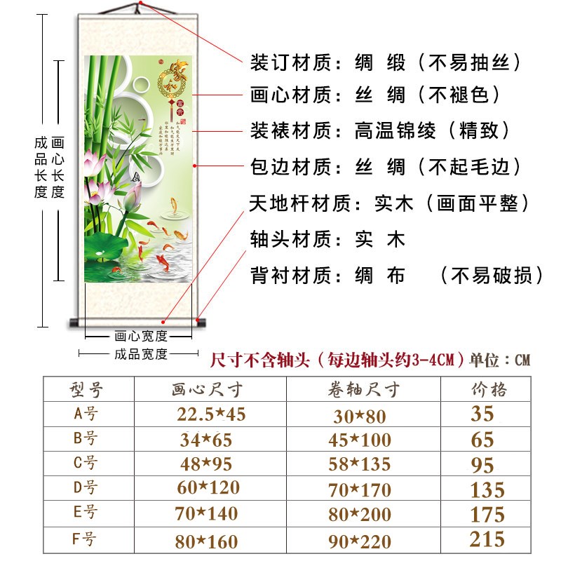 现货竹报平安卷轴画轴挂画字画竹玄关壁画竖版客厅家和富贵鱼装饰