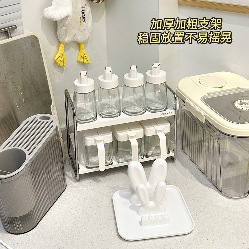 速发厨房调料品置物架双层窄款台面家用油盐调味罐收纳盒酱醋瓶子