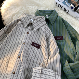 速发港味复古条纹慵袖上衣2025新款衬懒风ch宽松长衣外套