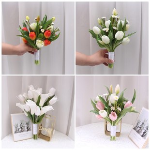 速发手级花领证登记花束礼新娘婚 高捧郁金香影楼拍照道具花 假花