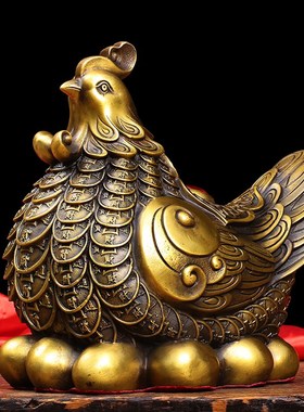 速发纯铜金钱母鸡件摆 下蛋孵蛋母生 鸡肖铜鸡摆设