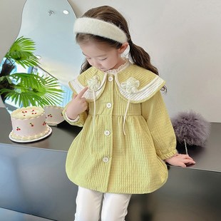 娃娃时髦上衣潮 长花风衣外套宝宝202新款 速发小孩春秋装 双领小款