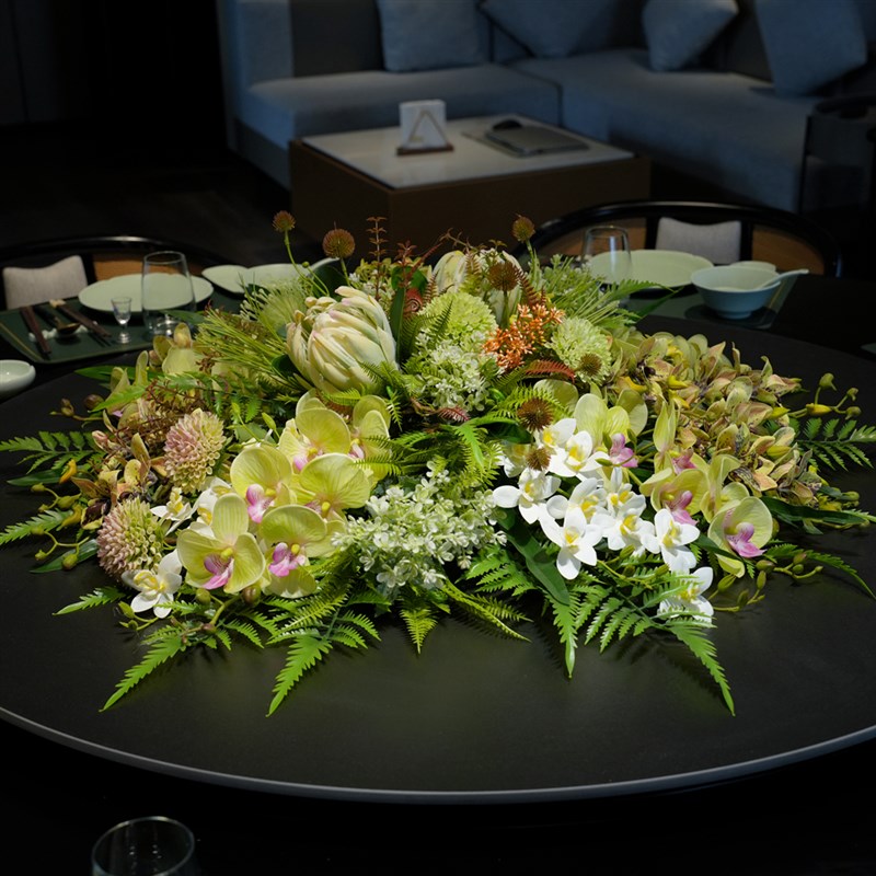 现货酒店大圆桌中间摆花高级餐厅桌花轻奢餐桌花转盘装饰花仿真花