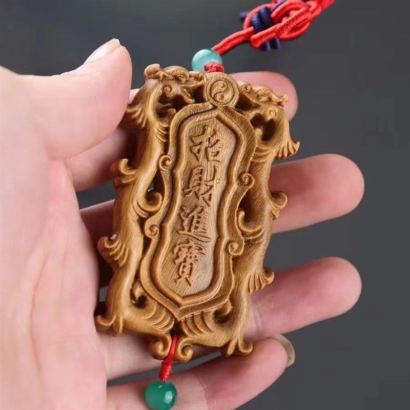 速发绿檀木雕刻工艺挂空品把件汽车挂件文玩收藏檀木礼手镂件四六