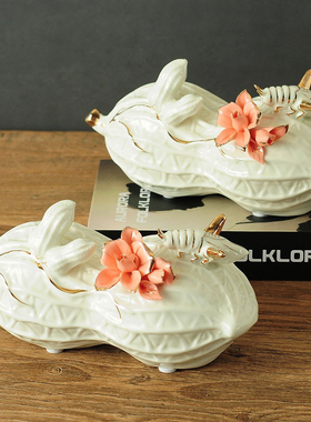 速发花生摆件陶瓷装饰品玄关创意艺闺蜜客厅桌面工送品礼摆饰房间